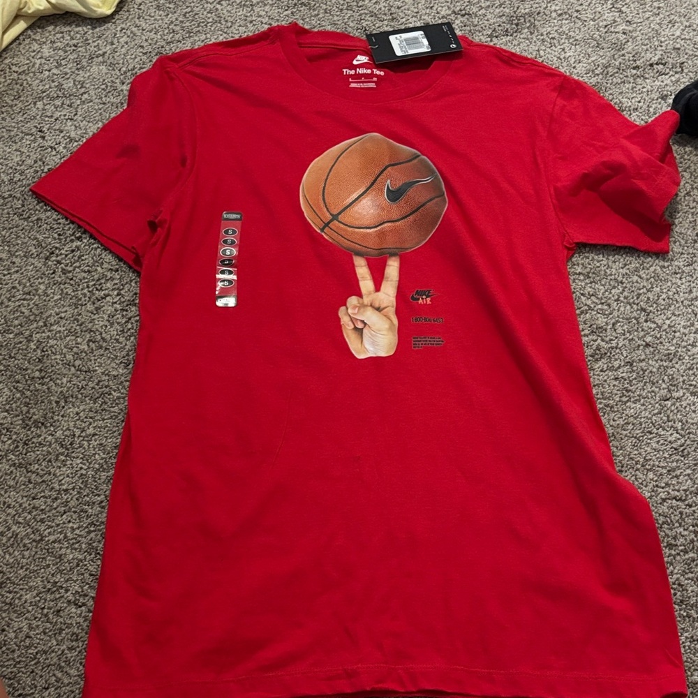 Nike Red T-Shirt with Basketball Peace Graphic